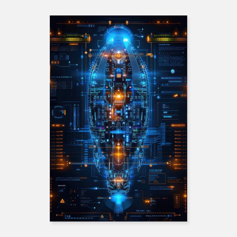 Plan de vaisseau spatial futuriste : technologie avancée Poster 40 x 60 cm