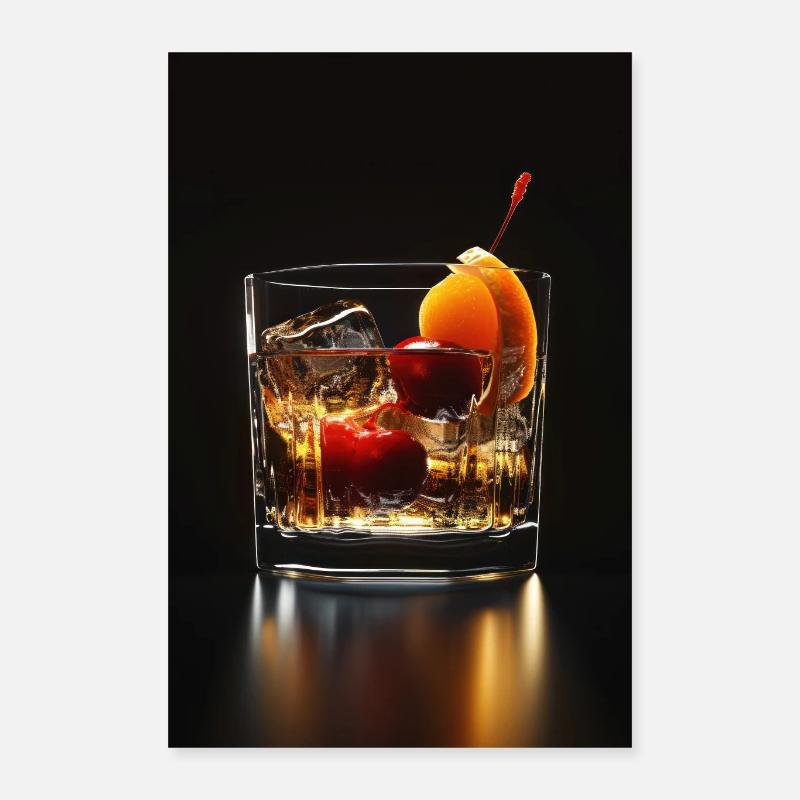 Cocktail classico Manhattan Ciliegie e arancia Poster 40x60 cm