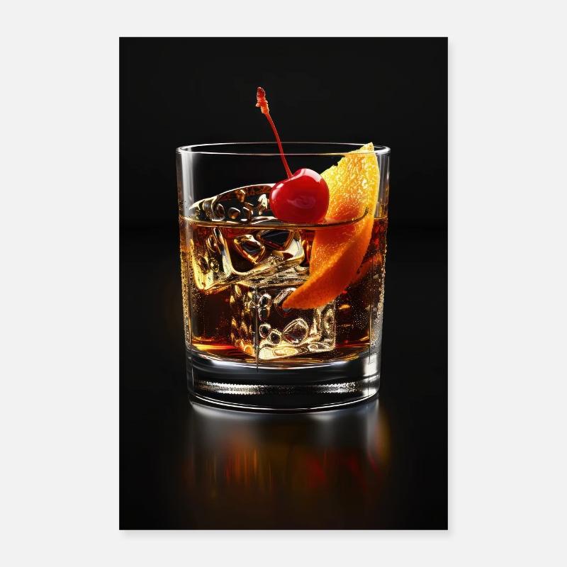 Cocktail classico Manhattan Ciliegie e arancia Poster 40x60 cm