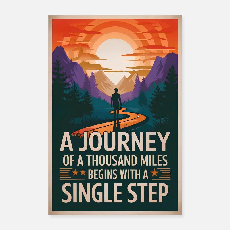 Die größte Reise beginnt mit einem kleinen Schritt - Poster 40x60 cm - Weiß