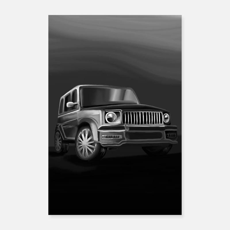 Impression d’art SUV noir et blanc Poster 40 x 60 cm