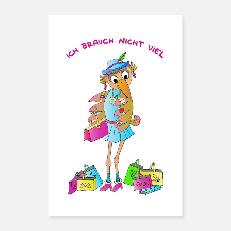 Étrange oiseau shopping déclaration disant - Affiche - Poster 40 x 60 cm - blanc