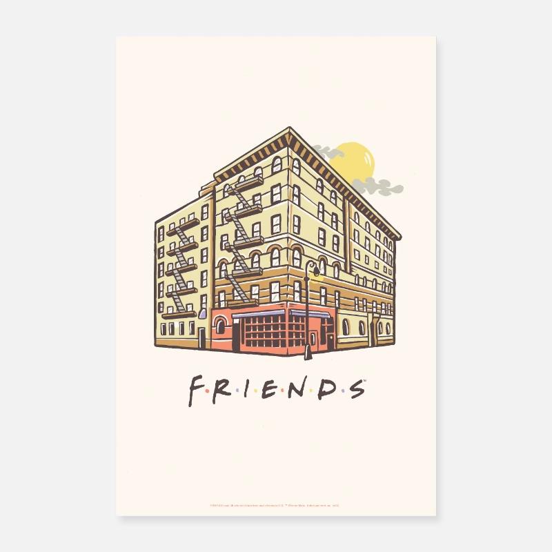 Friends Ikonisches Gebäude Illustriertes Design - Poster 40x60 cm - Weiß