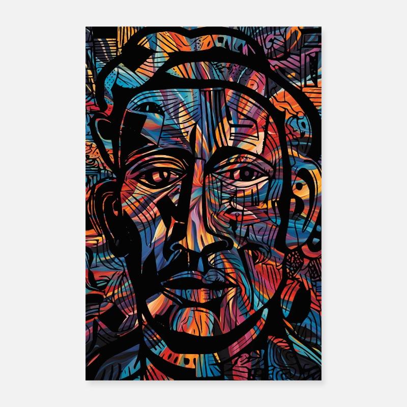 Exploded Portrait: Verschmelzung von Farben und Linien Poster 40x60 cm