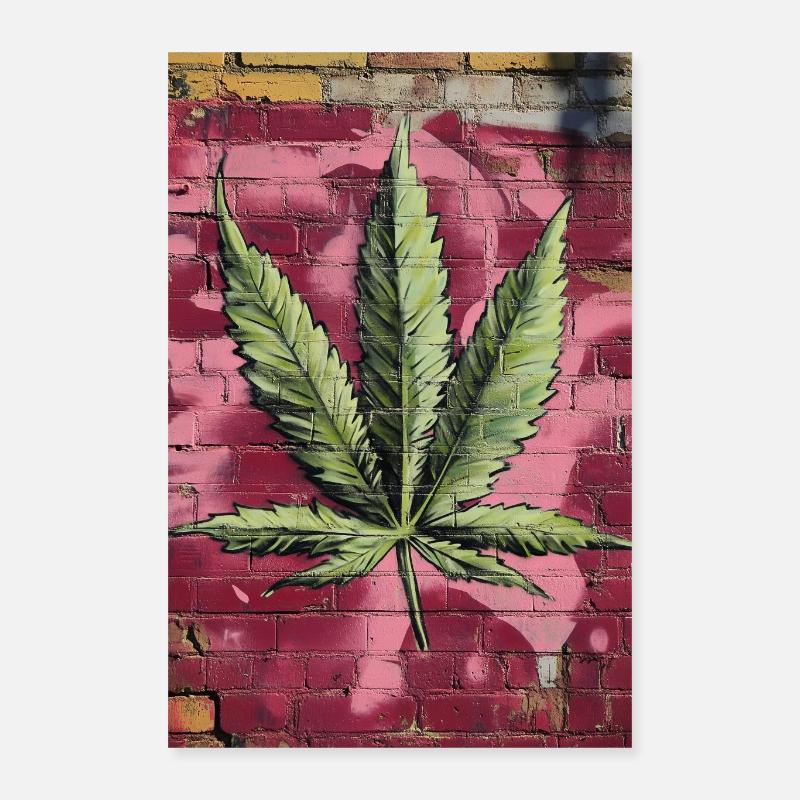 Feuille d’herbe graffiti sur un mur rose Poster 40 x 60 cm