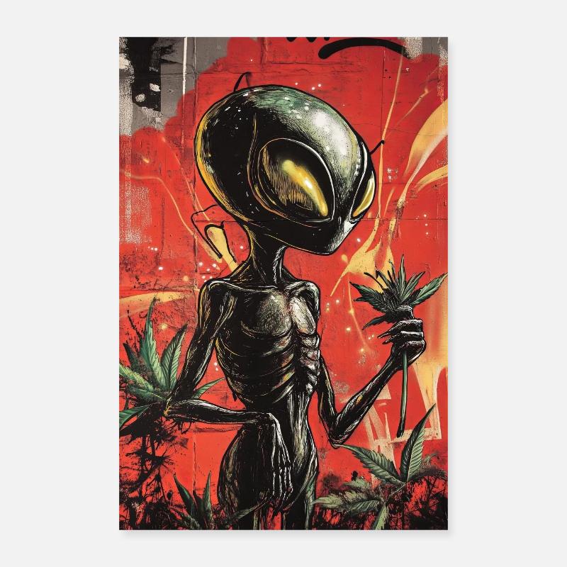 Graffiti de jardinier extraterrestre Poster 40 x 60 cm