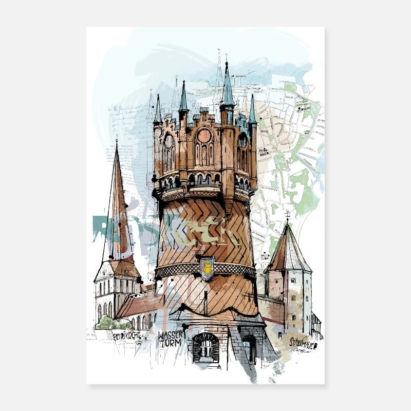 Wasserturm Rostock Poster 40x60 cm
