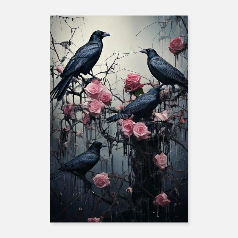 Corbeaux dans la roseraie Poster 40 x 60 cm