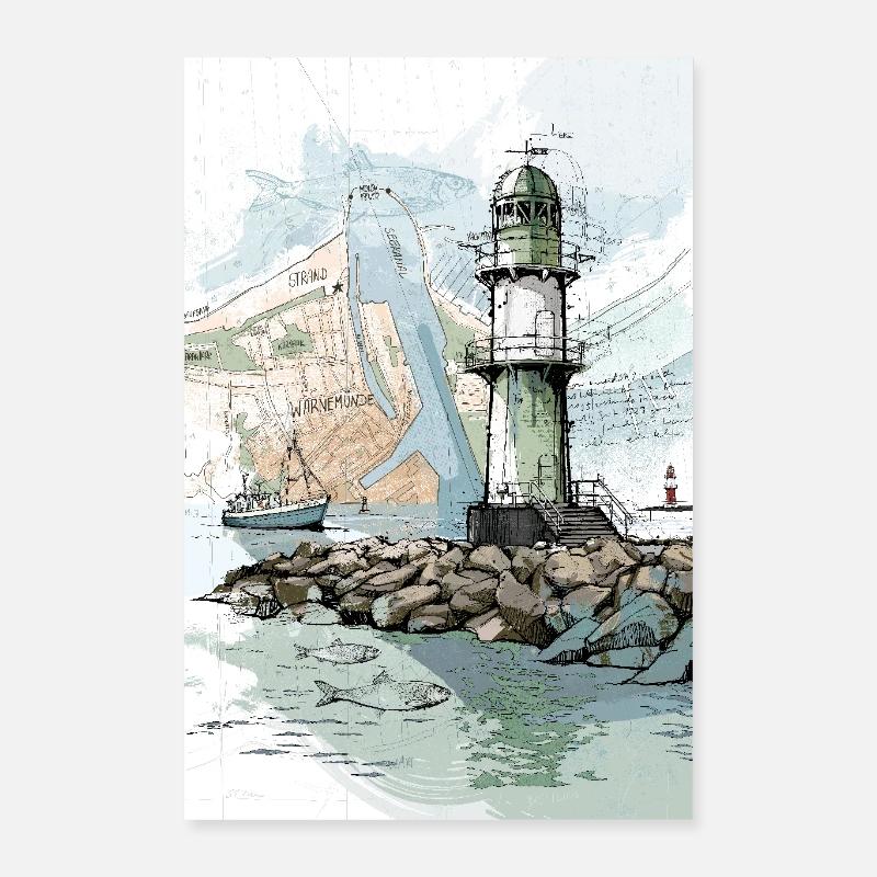 Warnemünder Molenfeuer Poster 40x60 cm
