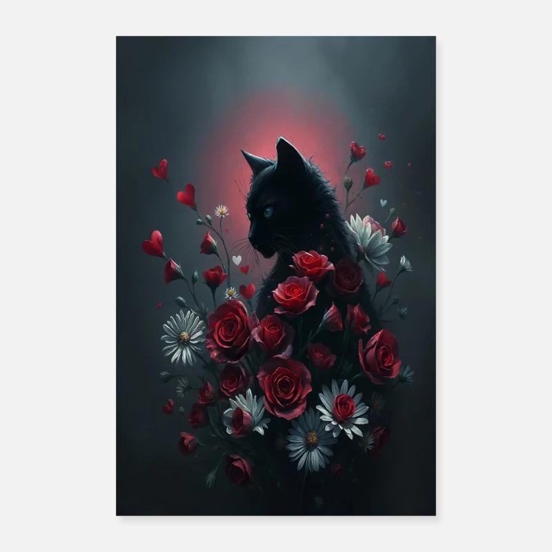 Chat avec des fleurs Poster 40 x 60 cm