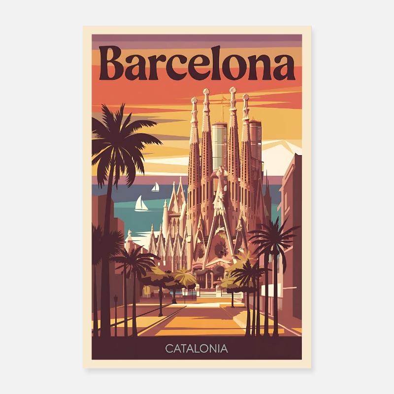 Barcelone Catalogne Rétro Voyage Affiche Poster 40 x 60 cm