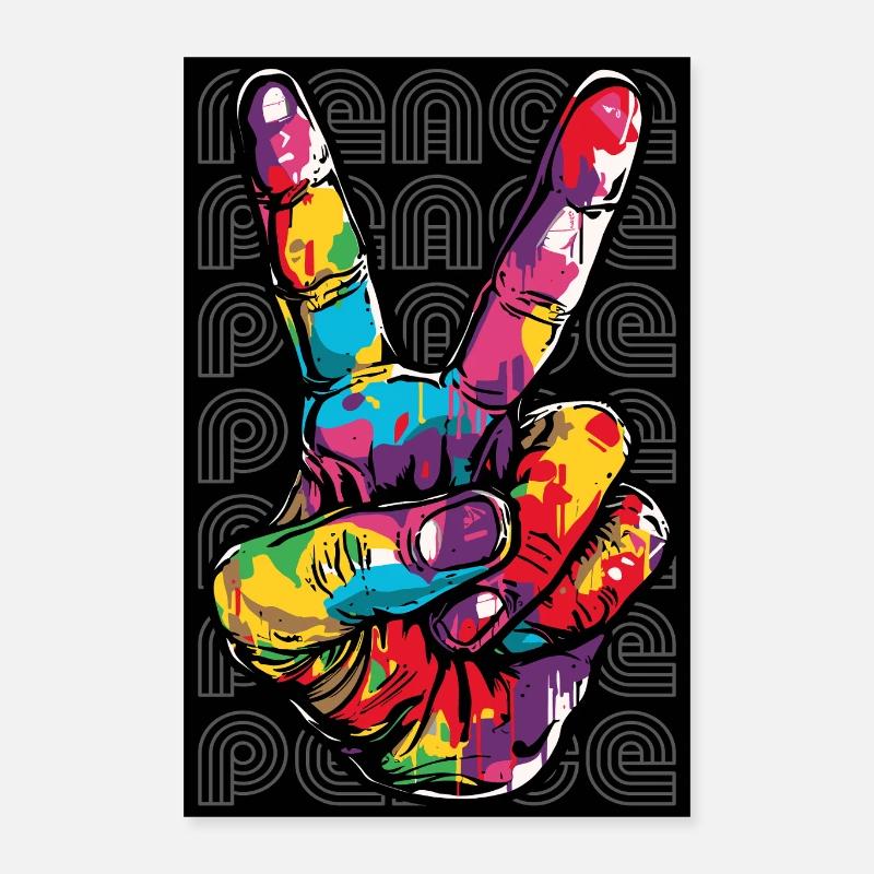 Peace Graffiti Hand Sign Mural Poster 16" x 24" (40x60 cm)