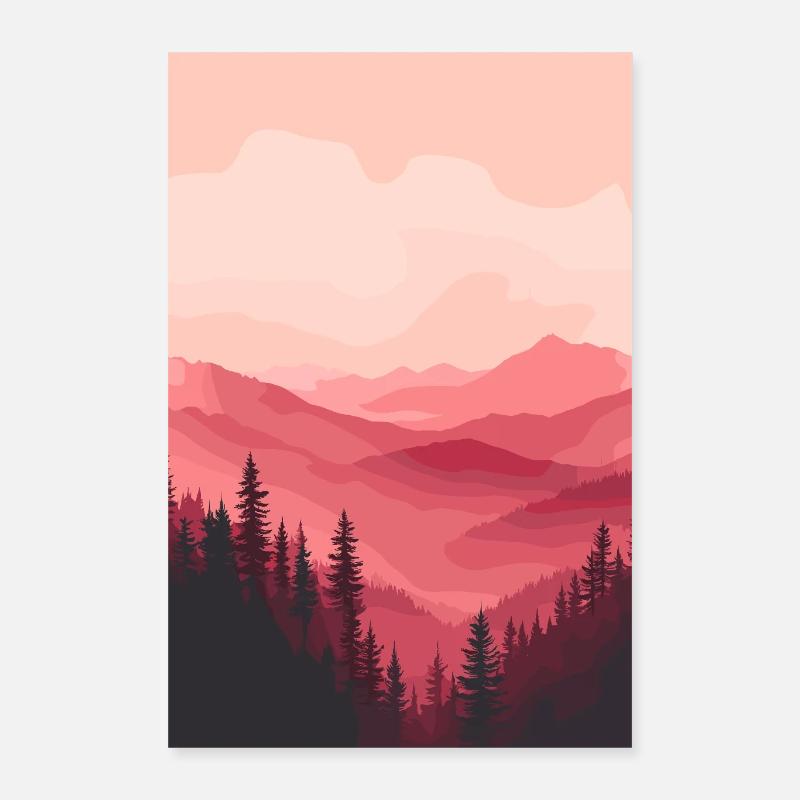 Mystical Mountain Forest - Red Poster 16" x 24" (40x60 cm)