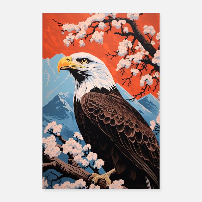 Eagle Cherry Blossoms Mountain Landscape Poster 16" x 24" (40x60 cm)