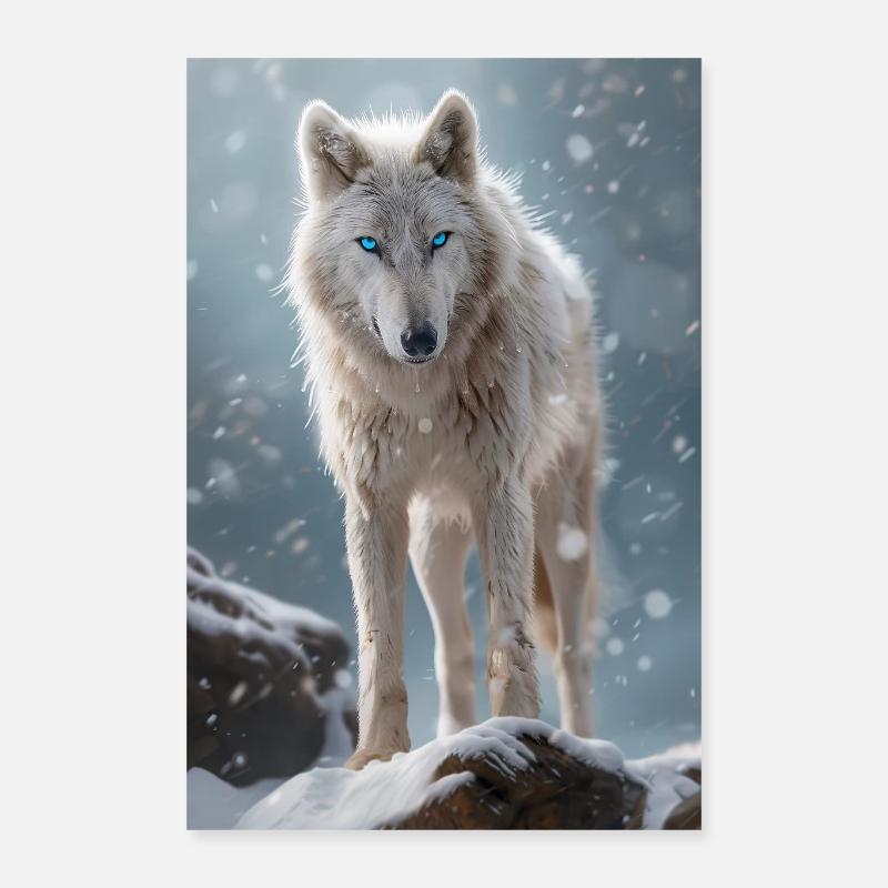 White wolf in snow landscape Poster 16" x 24" (40x60 cm)