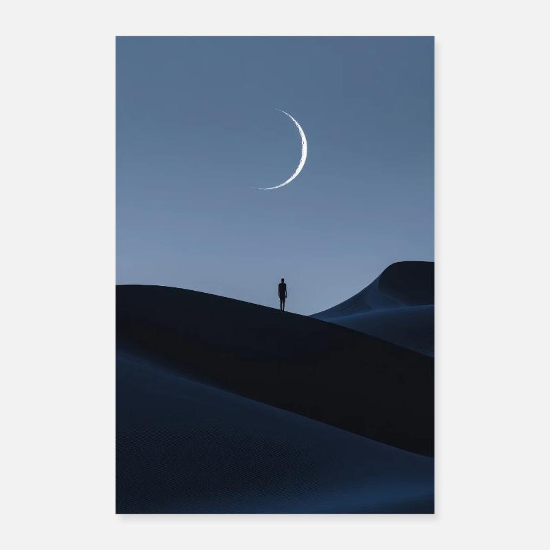 Lone Soul Under Crescent Moon Poster 16" x 24" (40x60 cm)