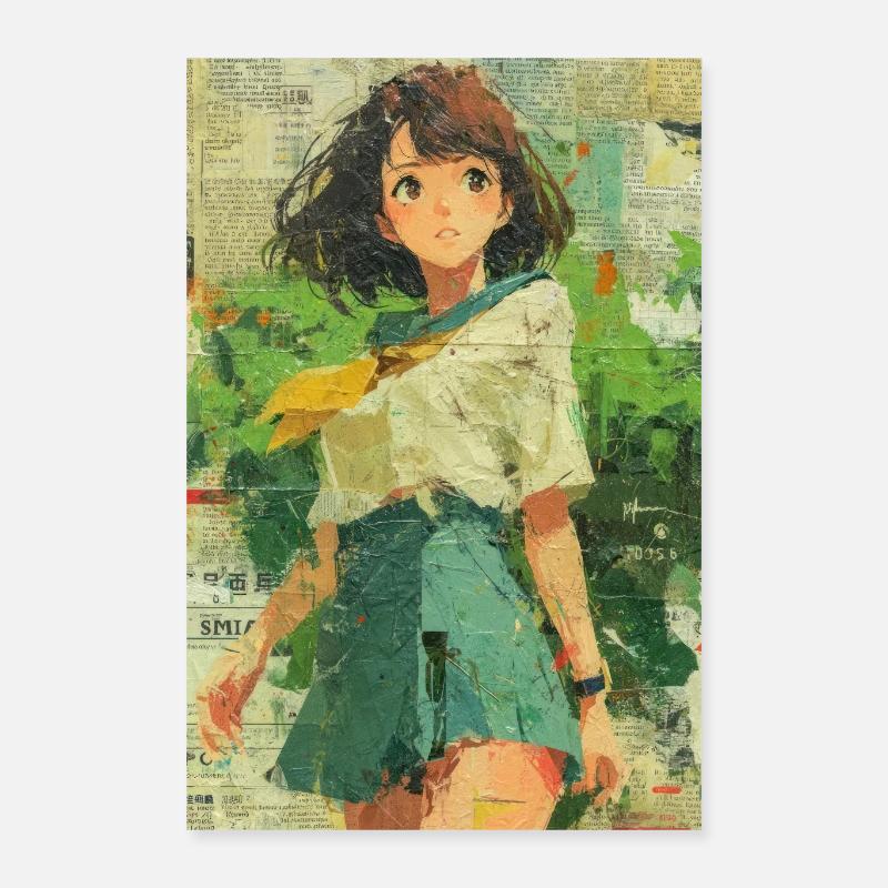 Texturierte Anime Mädchen Collage Kunst Poster 40x60 cm