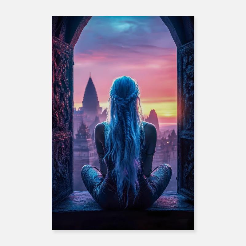 Fantasy City Sunset View Poster 16" x 24" (40x60 cm)