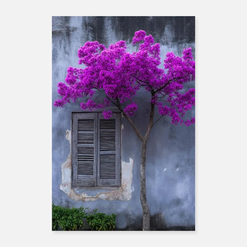 Vibrant Blossom Against Rustic Wall Poster 16" x 24" (40x60 cm)