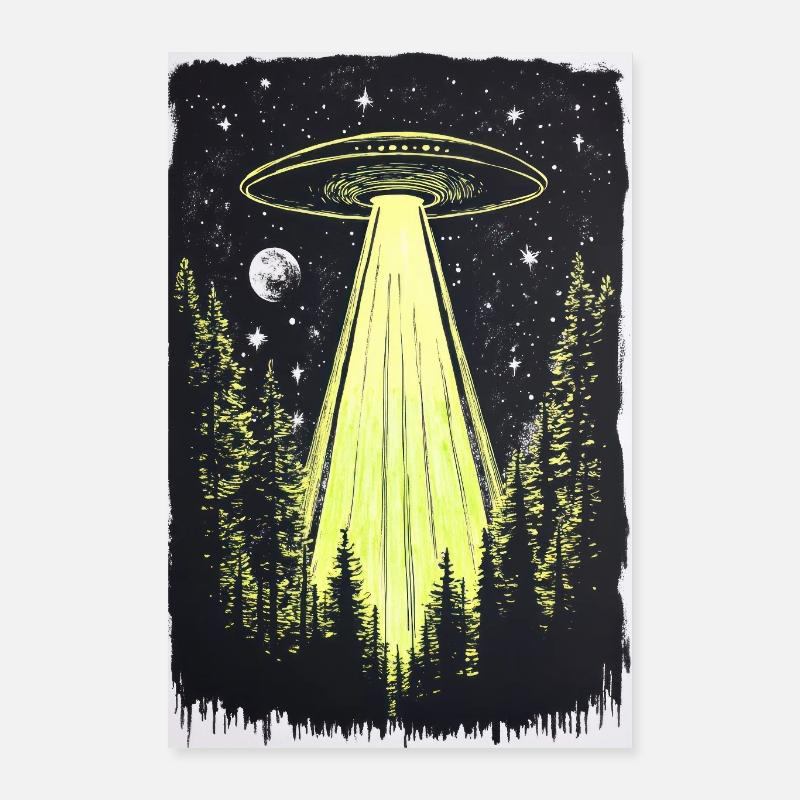 UFO in den Mitternachtskiefern Poster 40x60 cm