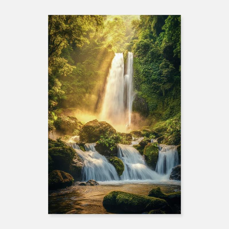 Lever du soleil sur une cascade cachée Poster 40 x 60 cm