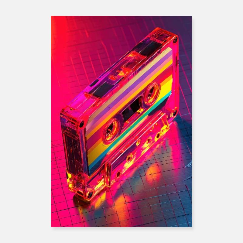 Neon Regenbogen Kassette Poster 40x60 cm
