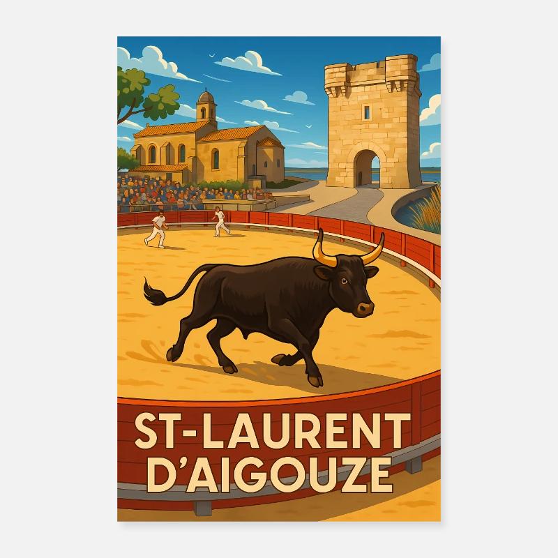 Course de Taureau à Saint-Laurent d'Aigouze Poster 40 x 60 cm