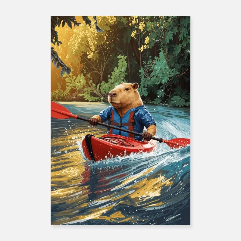 Capybara humanoïde en kayak Poster 40 x 60 cm