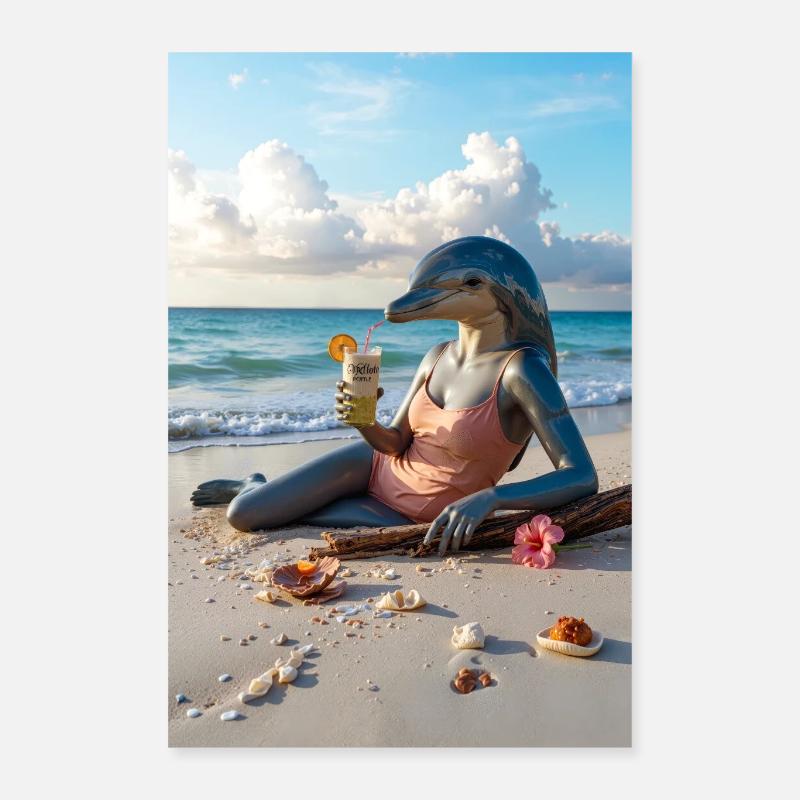 Dauphin humanoïde sur la plage Poster 40 x 60 cm