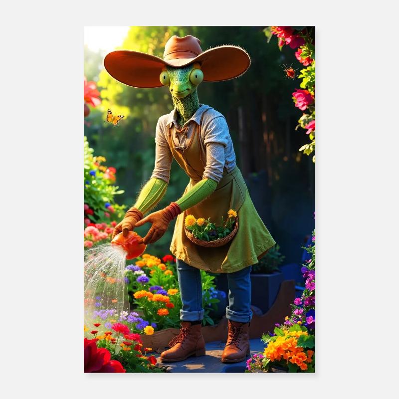 Humanoide Gartenmantis mit Scheunenhut Poster 40x60 cm