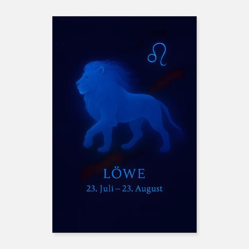 Löwe Sternzeichen 23.07. – 22.08. Neon Design  Poster 40x60 cm