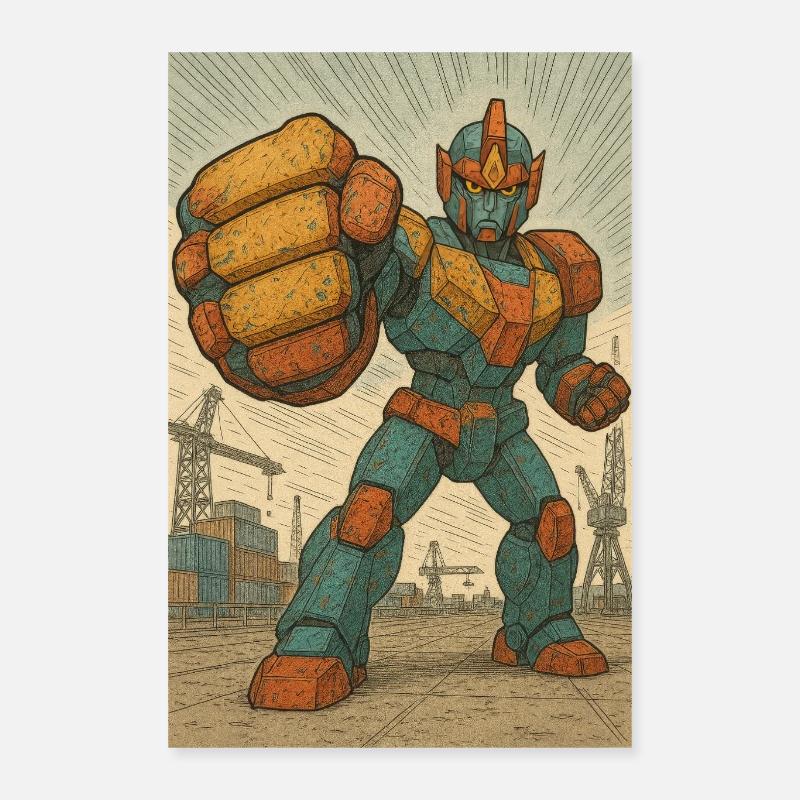 Position de combat de robot dans les docks Poster 40 x 60 cm