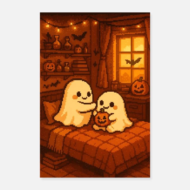 Halloween Ghosts Pixel Art Poster 16" x 24" (40x60 cm)