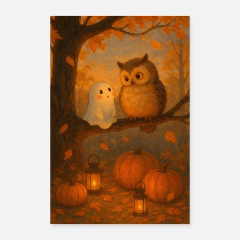 Gespenst mit süßer Eule Poster 40x60 cm