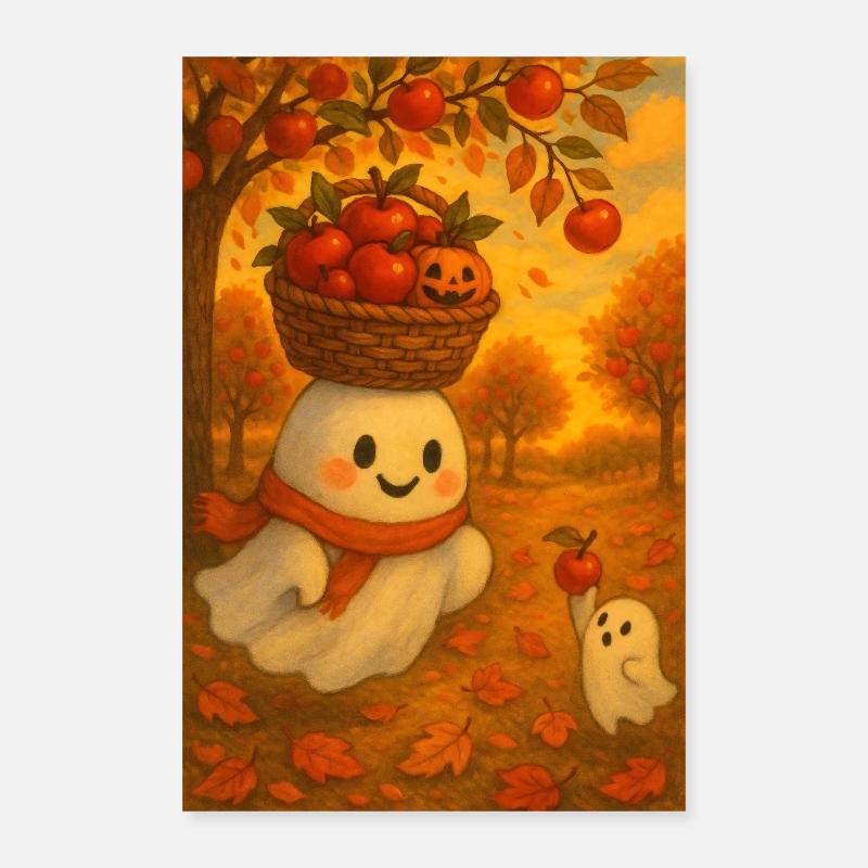 Fantôme d’Halloween avec récolte de pommes Poster 40 x 60 cm
