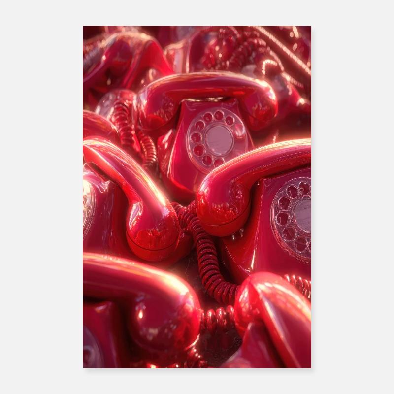 Retro Red Rotary Phones Poster 16" x 24" (40x60 cm)
