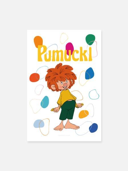 Pumuckl Frech Mit Farbklecksen Und Schriftzug - Poster 40x60 cm - Weiß - Vorne