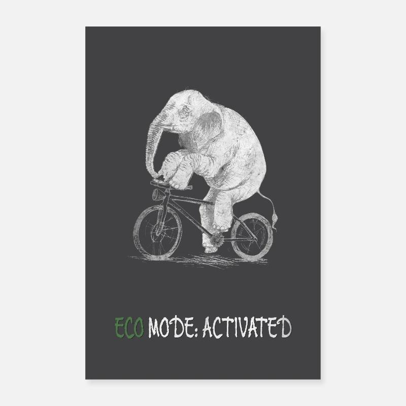 Éléphant activé par le mode éco sur un vélo Poster 40 x 60 cm