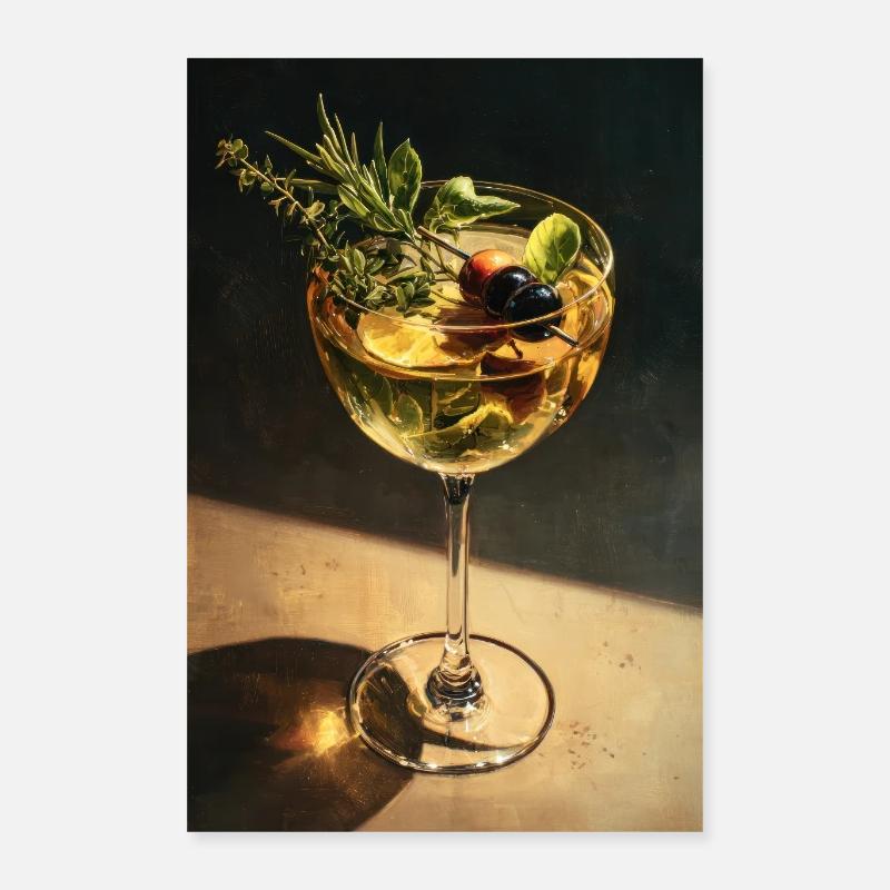 Herbal Cocktail Glass Still Life Poster 16" x 24" (40x60 cm)