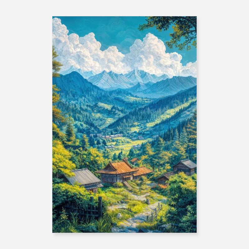Illustration einer japanischen Landschaft Poster 40x60 cm