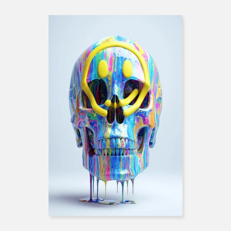 Psychedelischer Totenkopf mit Smile Brille Poster 40x60 cm