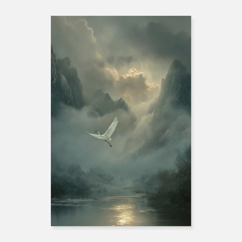 Mistbound Flight Over Mountain Veil Poster 16" x 24" (40x60 cm)