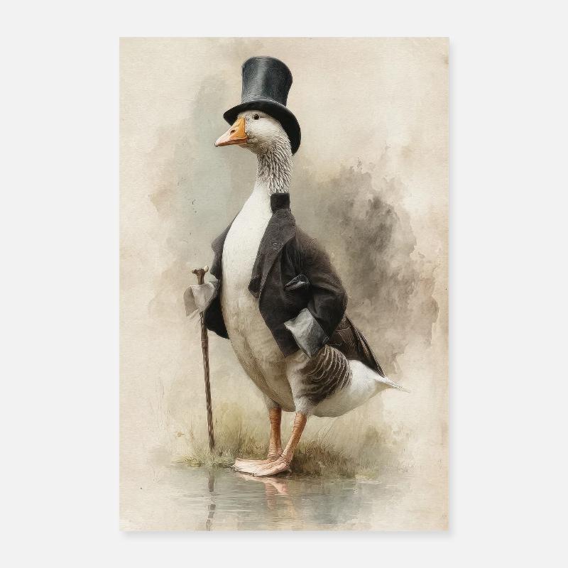 Gentleman Oie au chapeau haut de forme Poster 40 x 60 cm