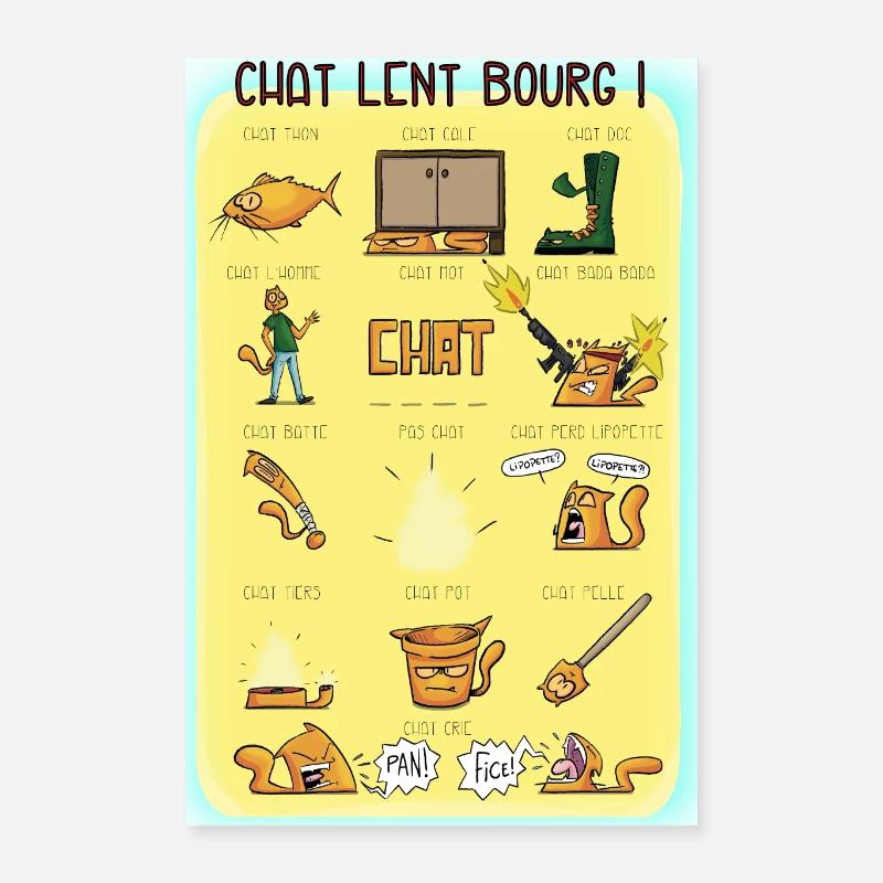 Chat lent bourg Poster 40 x 60 cm