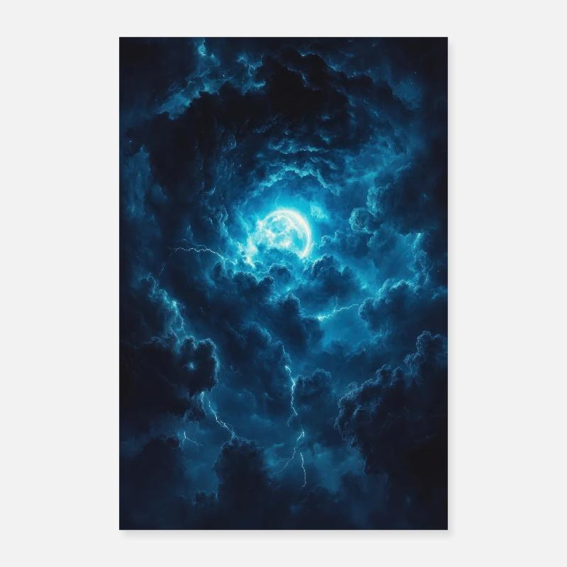 Blauer Himmel mit Mond im Sturm Poster 40x60 cm