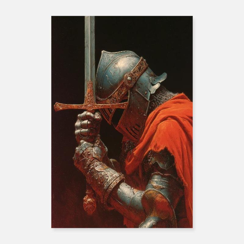 Mittelalterlicher Ritter mit dem Schwert Poster 40x60 cm
