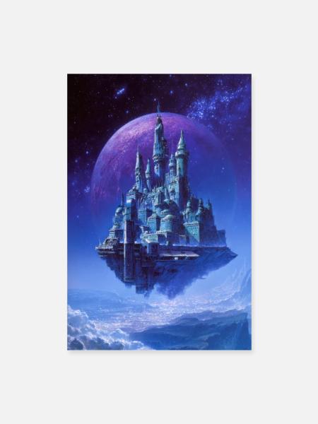 Château de cristal flottant au-dessus de la lune - Poster 40 x 60 cm - blanc - Devant