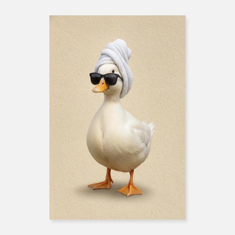 Canard de spa avec serviette, turban et lunettes de soleil Poster 40 x 60 cm