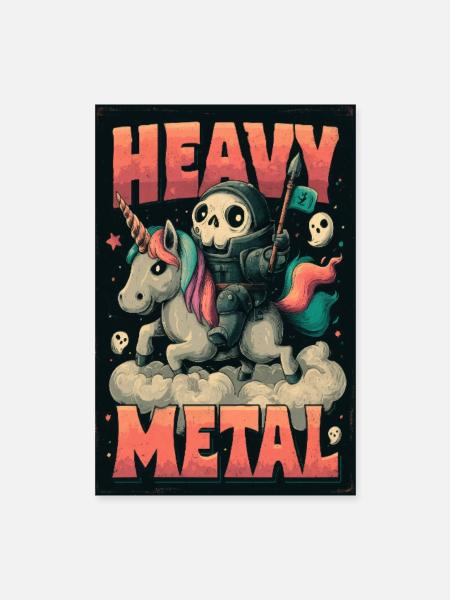 Heavy Metal Knight sur Unicorn - Poster 40 x 60 cm - blanc - Devant