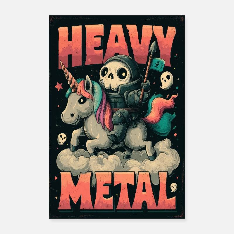 Heavy Metal Knight auf Unicorn Poster 40x60 cm